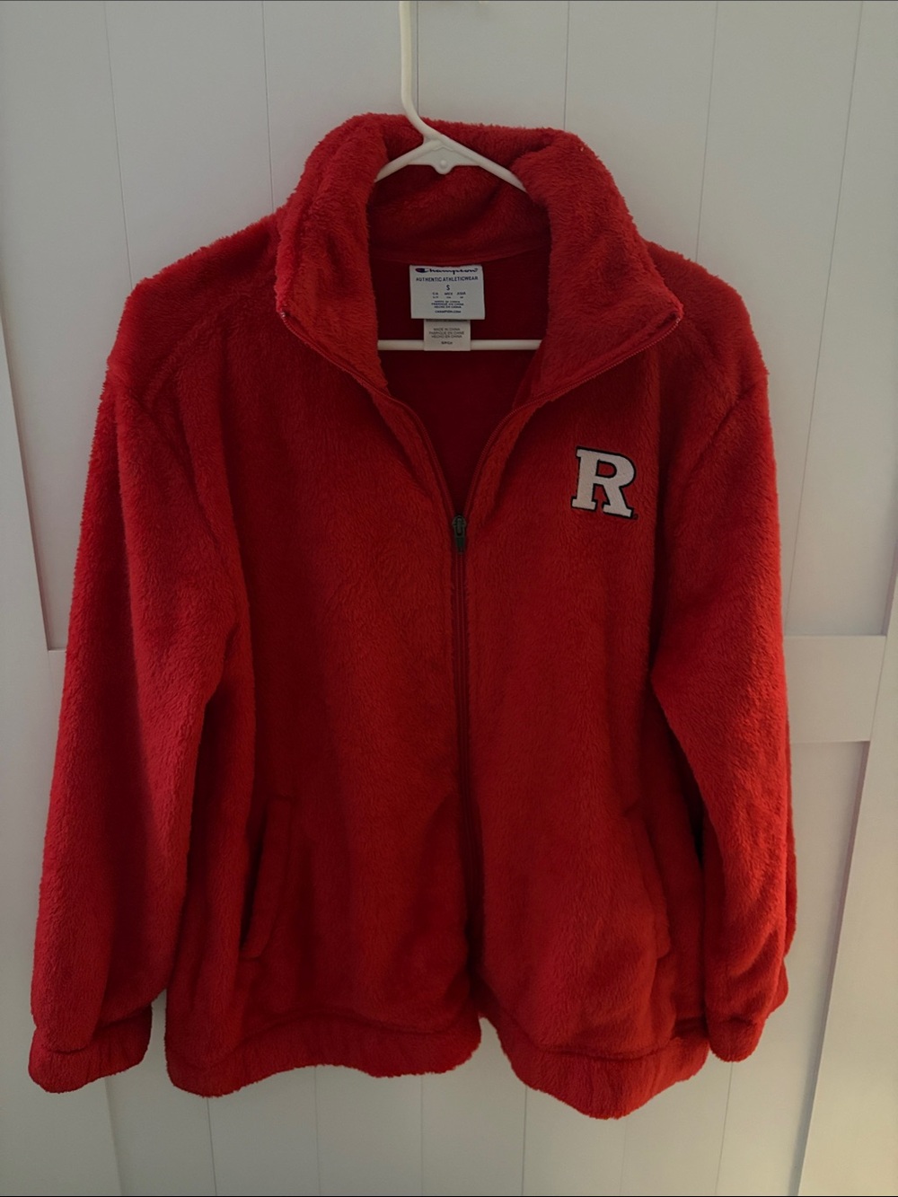 ON HOLD) Champion Red Fleece Zip-Up Jacket with 'R' Patch - (super soft)